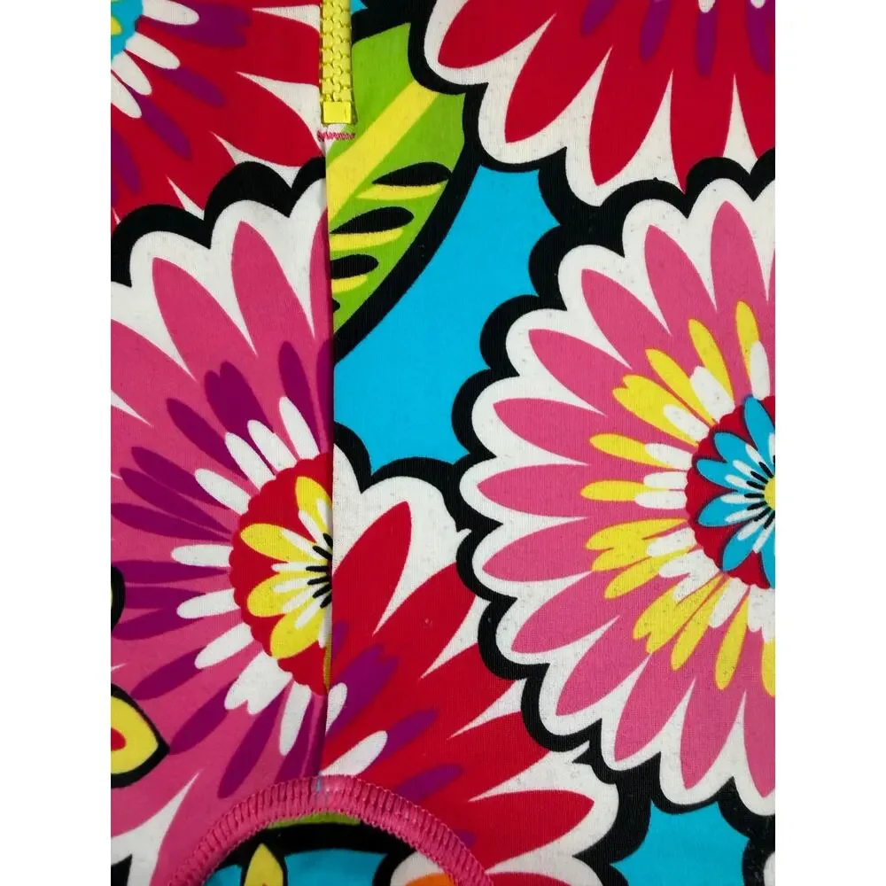 Hanna Andersson Floral Short Sleeve Zip Rash Guard Swimsuit Size 6-12 months
